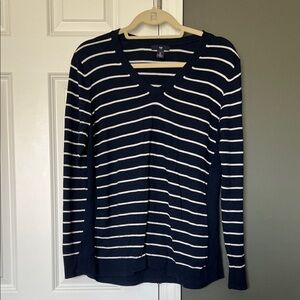GAP Navy White Striped V-Neck Sweater Size L